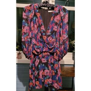 La Maison Talulah‎ Floral Mini Dress Deep V Neck Long Sleeve Party S